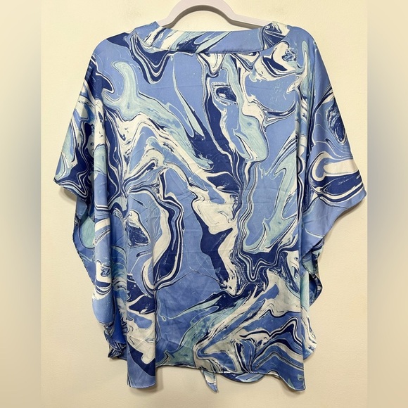 Chicos Marble Stone Paint Swirl Dolman Sleeve Front Tie Knot Tunic Blouse - Picture 7 of 10